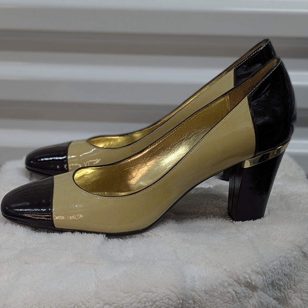 Circa Two Tone Y2K Leather Block Pump Heel Vintage‎ Inspired 8M Reflect